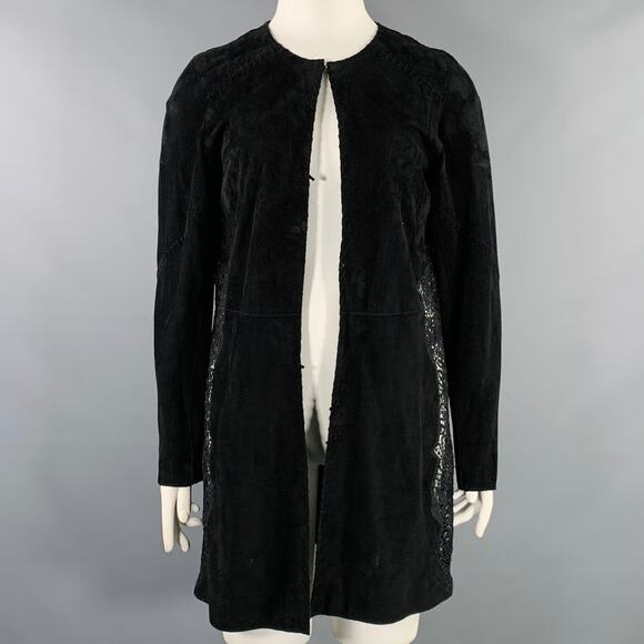 ELIE TAHARI Size L Black Lambskin Suede Hook Eye Closure Jacket - Picture 1 of 10